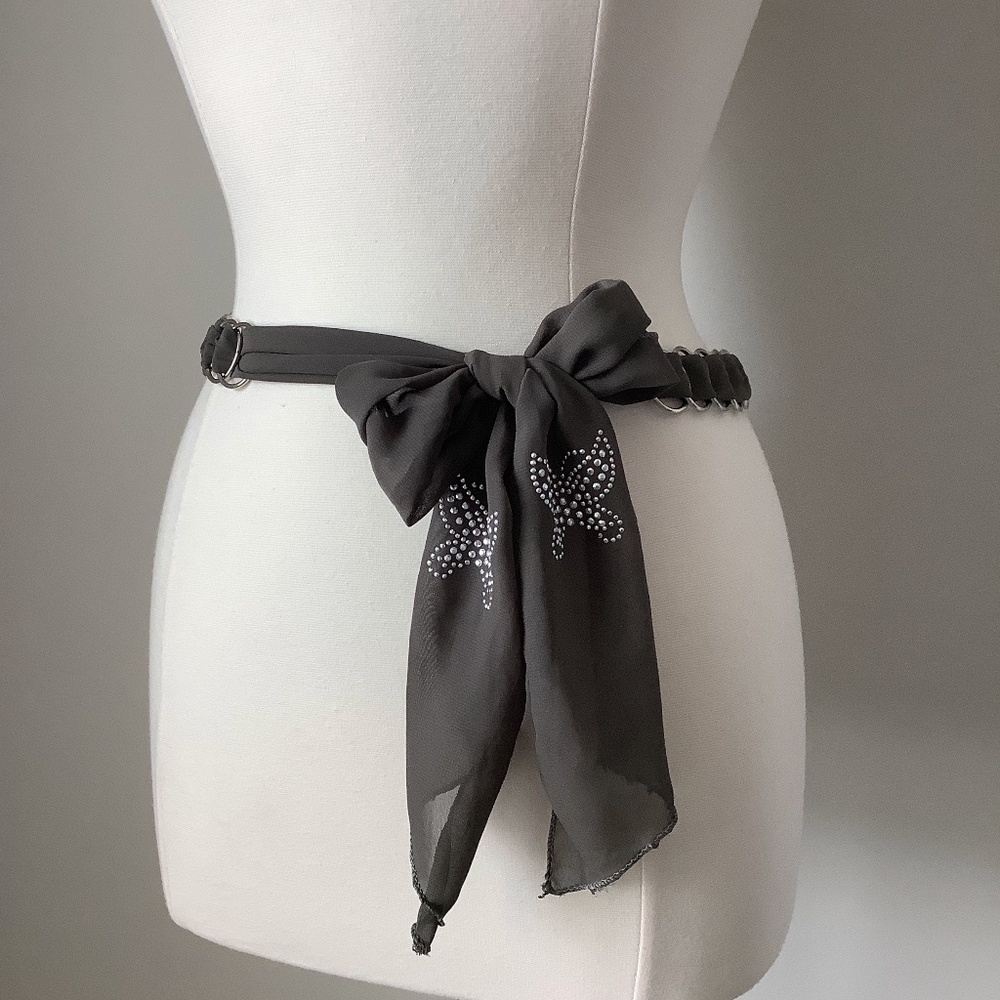 Vintage Y2K Chain‎ Metal Link Butterfly Embellished Fabric Belt